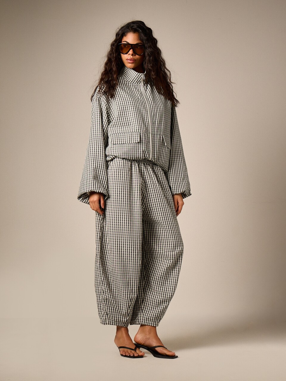 AiiRZ Gingham Check Balloon Leg Trousers With Elasticated Ankles