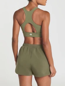 11SKNDS Racerback Sports Bra With Cut-Out Back Detail Scoop Neckline Padded Cups And Wide Elastic Band Sweat-Wicking, Stretchy, Breathable, Buttery-Soft & Low Impact Support, For Gym Workout Fitness Yoga Pilates Studio Summer, Running, Training & Hy-Rox - Army Green - View 5