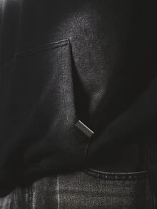 SUMWON Oversized Washed Effect Pullover Hoodie With Centre Pocket Relaxed Fit Casual Fleece Top Fall Winter - Black - View 7