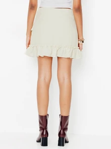 Pimkie Edition Women's Solid Color Ruffle Hem Casual Versatile Daily Skirt - Light Yellow - View 2