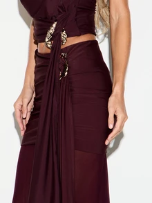 KIZN Halter Neck Backless Crop Top Ruched Drape Open Back Sleeveless Party Evening Night Out Festival Summer Style - Red - View 6