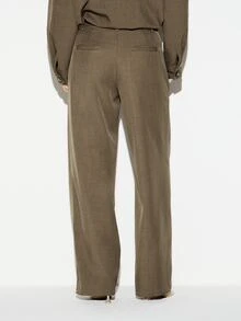KIZN Pantalones de vestir de pierna ancha de cintura alta, pantalones de corte de largo completo, pantalones tejidos de estilo casual elegante para oficina y trabajo, otoño e invierno - Gris Oscuro - Ver 2