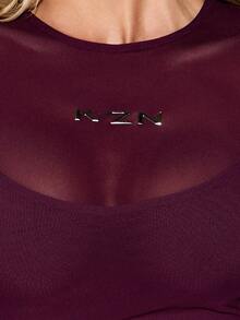 KIZN Sheer Mesh Crew Neck Long Sleeve Top With Thumb Holes Fitted Semi-Transparent Layering Style Fall Winter Essential - Purple - View 6