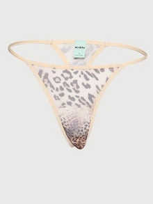 KIZN Leopard Print Balconette Bra And Thong Lingerie Set With Lace Trim Detail And Adjustable Straps Valentine's Day Intimate Gift - Multicolor - View 4