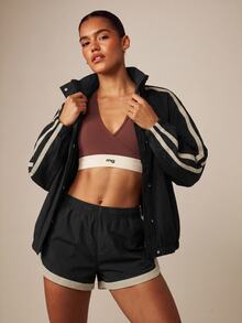 MISSGUIDED Oversized Zip-Up Track Jacket With Contrast Side Stripe Detail, Mock Neck, Elasticated Hem And Cuffs, Fall Winter Essential - Black - View 5