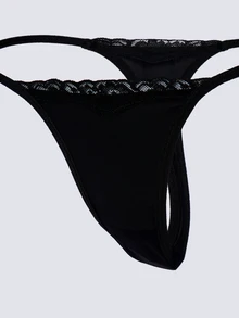 AiiRZ Lace Trim G-String Thong 2-Pack Barely-There Micro Triangle Front Minimal Coverage Scallop Edge Valentine Lingerie - Black - View 3