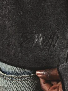 SUMWON Oversized Washed Long Sleeve Crew Neck Tee With Dropped Shoulders And Logo Script Detail For Casual Everyday Streetwear Looks - Black - View 5