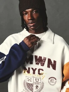 SUMWON NYC Varsity Color Block Rugby Collar Sweatshirt With Collegiate Sheild Badge Sleeve Number Graphic Print Oversized Fit - Multicolor - View 5