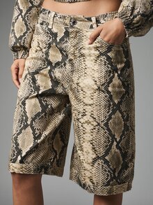 MISSGUIDED Snake Print Wide Leg Bermuda Shorts With Side Pockets Mid Rise Knee Length Summer Holiday Casual Style - Multicolor - View 4