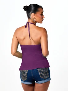 BABYPHAT SDBP913 - Y2K STYLE TIE NECK BANDEAU TOP - Purple - View 2