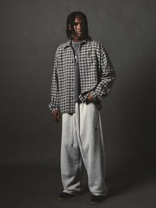 SUMWON Wide Leg Fleece Sweatpants With Embroidered Logo Drawstring Waist Relaxed Fit Streetwear Trousers Fall Winter Casual Loungewear - Grey - View 2