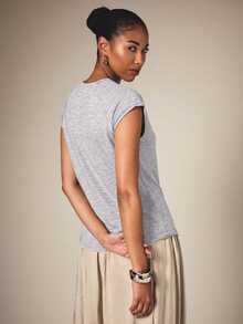 KSTM Heathered Cap Sleeve Crew Neck Top With Raglan Seam Detail - Casual Everyday Summer Essential Relaxed Fit Jersey Tee - Grey - View 2