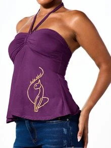 BABYPHAT SDBP913 - Y2K STYLE TIE NECK BANDEAU TOP - Purple - View 1