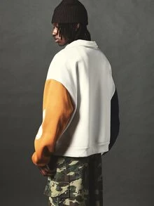 SUMWON NYC Varsity Color Block Rugby Collar Sweatshirt With Collegiate Sheild Badge Sleeve Number Graphic Print Oversized Fit - Multicolor - View 2