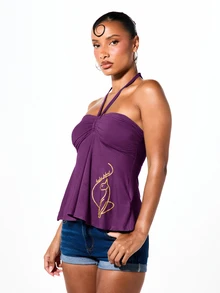 BABYPHAT SDBP913 - Y2K STYLE TIE NECK BANDEAU TOP - Purple - View 4