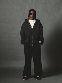 SUMWON Angel Wings Graphic Wide Leg Sweatpants With Back Print Drawstring Waist Relaxed Fit Fleece Bottoms Fall Winter - Black - View 2