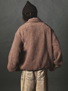 SUMWON Oversized Sherpa Half-Zip Sweatshirt With Embroidered Logo Fluffy Fleece Pullover Cozy Winter Essential - Coffee Brown - View 2