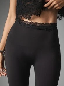 MISSGUIDED High Rise Skinny Leggings With Lace Waistband Trim And Front Split Ankle Detail Perfect For Evening And Holiday Styling - Black - View 5