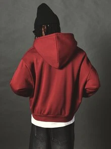 SUMWON Oversized Full-Zip Hoodie With Gothic Text Front Print And Sleeve Graphic Long Sleeve Fleece Sweatshirt Fall Winter - Red Violet - View 2
