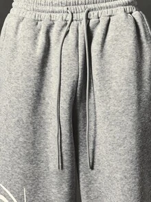 SUMWON Wide Leg Sweatpants With Oversized Cursive Script Leg Print Drawstring Waist Fleece Joggers Casual Streetwear Fall Winter - Grey - View 6
