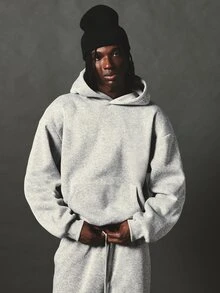 SUMWON Oversized Pullover Hoodie With Large Back Applique Gothic Script Logo Light Grey Marl Fleece Sweatshirt Fall Winter - Grey - View 2