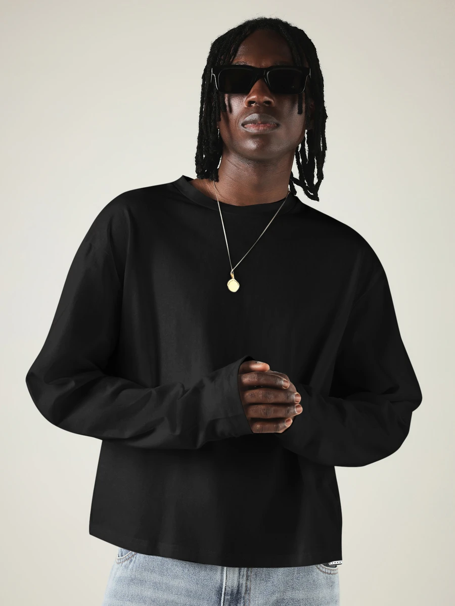 SUMWON Crop Fit Oversized Long Sleeve Crew Neck T-Shirt Dropped Shoulder Relaxed Fit Casual Everyday Essential Fall Winter Top - Black - View 1