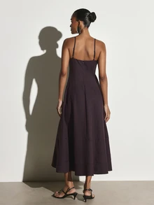 KSTM Gaun Midaxi Model Fit and Flare dengan Leher Persegi dan Tali Bahu Tipis, Bagian Atas Berpanel dan Rok Penuh, Cocok untuk Acara Malam atau Tamu Pernikahan - Purple - View 5
