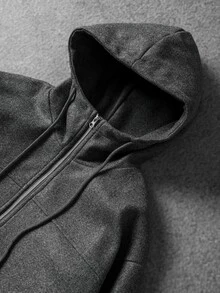 SUMWON Wool Blend Hooded Bomber Jacket With Full Zip Closure Welt Pockets Ribbed Hem And Cuffs Oversized Fit For Fall Winter - Dark Grey - View 8
