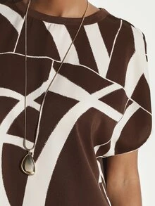 KSTM Oversized Abstract Geometric Print Crew Neck Short Sleeve Boxy Top Summer Casual Relaxed Fit Statement Style - Multicolor - View 4