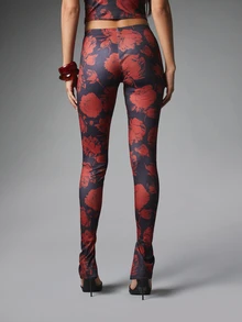 MISSGUIDED High Rise Floral Print Skinny Leggings With Front Split Hem Rose AOP Dark Charcoal Red Party Night Out Spring Summer - Multicolor - View 2