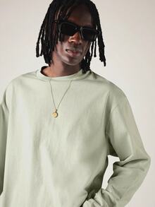 SUMWON Camiseta de manga larga con cuello redondo, corte corto y holgado, hombros caídos, estilo relajado, esencial casual para uso diario en todas las estaciones - Gris - Ver 5