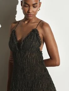 KSTM Paisley Print Dress With V-Neck Fringe Trim Spaghetti Straps Smocked Bodice Flowy Chiffon Skirt Summer Evening - Multicolor - View 3
