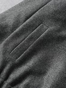 SUMWON Wool Blend Hooded Bomber Jacket With Full Zip Closure Welt Pockets Ribbed Hem And Cuffs Oversized Fit For Fall Winter - Dark Grey - View 3