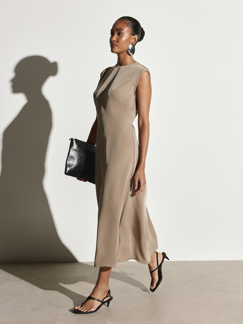 KSTM Sleeveless Cap Sleeve Crew Neck Sheath Midaxi Dress Solid Smooth Woven Structured Silhouette Elegant Midi Length Spring Summer Wedding Guest