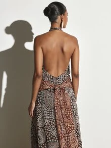 KSTM Gaun Maxi Leher Halter dengan Punggung Terbuka, Motif Paisley AOP, dan Detail Selempang Pinggang, Gaun Malam Chiffon yang Mengalir - MultiWarna - View 5