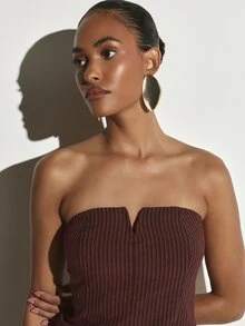 KSTM Ribbed Knit Strapless Sweetheart Neckline Corset Crop Top Slim Fitted Structured Bust Summer Night Out Party Top - Multicolor - View 3