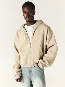 SUMWON Oversized Full-Zip Hoodie With Large Los Angeles Gothic Back Graphic Print Side Pockets Long Sleeve Casual Streetwear - Khaki - View 2