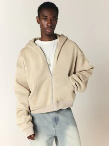 SUMWON Oversized Full-Zip Hoodie With Large Los Angeles Gothic Back Graphic Print Side Pockets Long Sleeve Casual Streetwear - Khaki - View 6