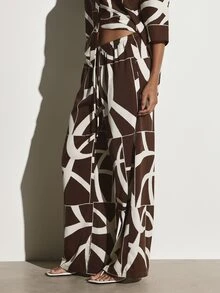 KSTM Wide Leg Abstract Print Full Length Casual Pants With Elastic Drawstring Waist Summer Holiday Vacation Resort Wear - Multicolor - View 3