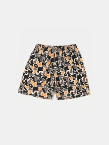 SUMWON Abstract Camo Letter Print Shorts With Elastic Drawstring Waist Mid-Length Summer Beach Holiday Casual Relaxed Fit Shorts - Multicolor - View 2