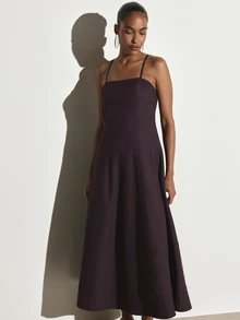 KSTM Gaun Midaxi Model Fit and Flare dengan Leher Persegi dan Tali Bahu Tipis, Bagian Atas Berpanel dan Rok Penuh, Cocok untuk Acara Malam atau Tamu Pernikahan - Purple - View 1
