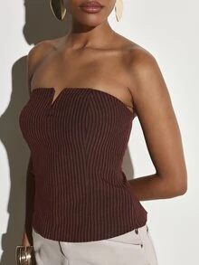 KSTM Ribbed Knit Strapless Sweetheart Neckline Corset Crop Top Slim Fitted Structured Bust Summer Night Out Party Top - Multicolor - View 4