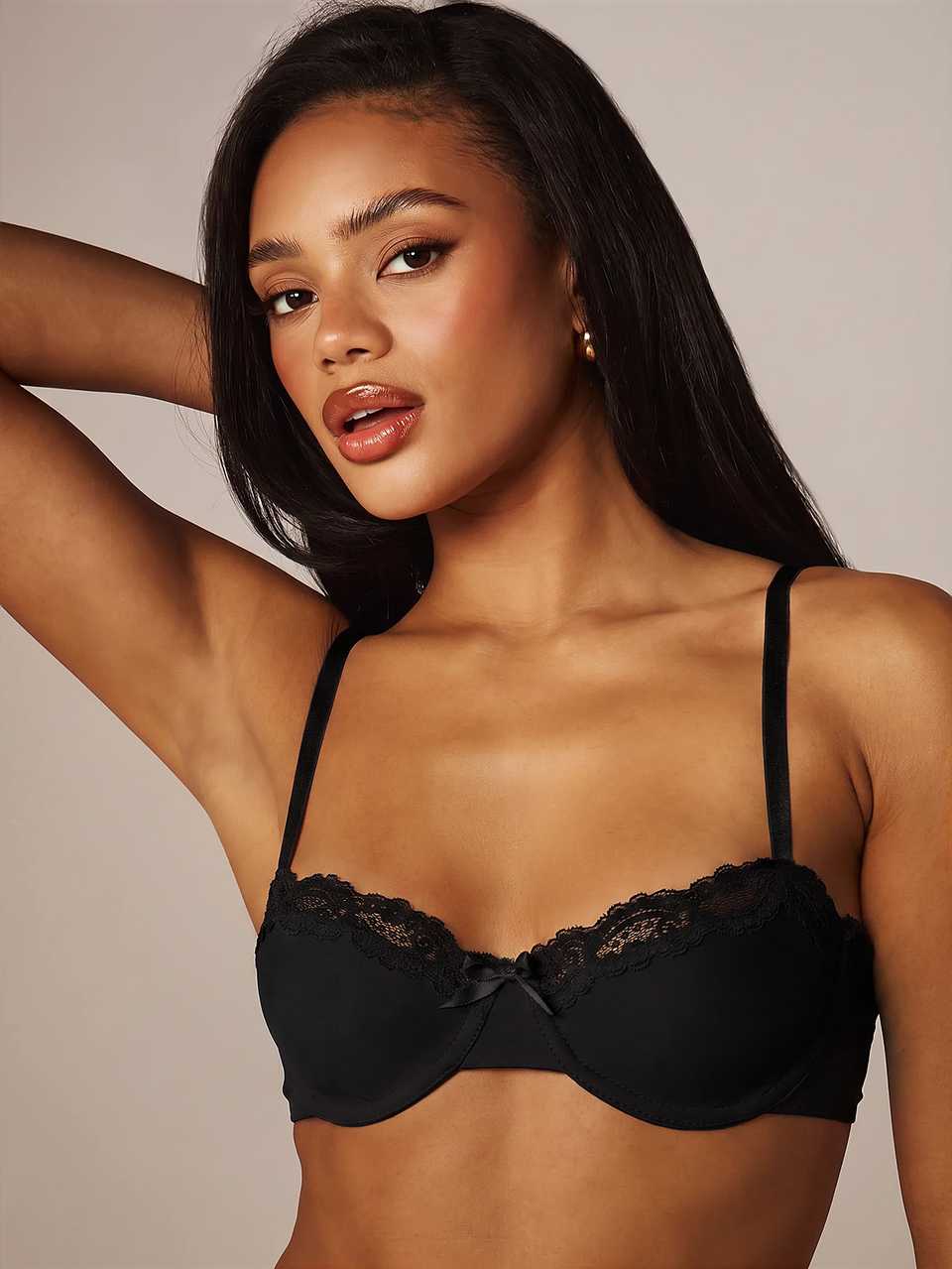 MISSGUIDED Underwired Balconette Bra With Lace Trim And Satin Bow Detail Adjustable Straps Everyday Lingerie Valentine's Day