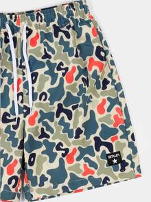 SUMWON Camo Letter Print Shorts With Elasticated Drawstring Waist Summer Holiday Beach Casual Shorts - Multicolor - View 4