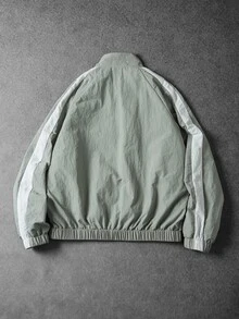 SUMWON Oversized Windbreaker Jacket With Full Zip Closure Elastic Cuffs Side Stripe Detail And Small Chest Logo Perfect For Spring Autumn Casual Wear - Grey - View 2
