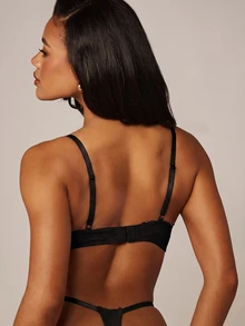 MISSGUIDED Underwired Balconette Bra With Lace Trim And Satin Bow Detail Adjustable Straps Everyday Lingerie Valentine's Day - Black - View 2