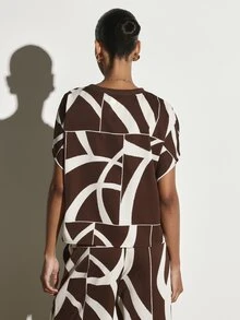 KSTM Oversized Abstract Geometric Print Crew Neck Short Sleeve Boxy Top Summer Casual Relaxed Fit Statement Style - Multicolor - View 5