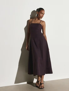 KSTM Gaun Midaxi Model Fit and Flare dengan Leher Persegi dan Tali Bahu Tipis, Bagian Atas Berpanel dan Rok Penuh, Cocok untuk Acara Malam atau Tamu Pernikahan - Purple - View 2