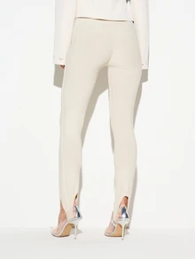 KIZN High Rise Skin Tight Full Length Leggings With Front Split Hem And Contrast Seam Detailing For Evening And Party Wear - Apricot - View 2