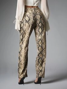 MISSGUIDED High Rise Snake Print Denim Straight Leg Trousers With Side Pockets Full Length Evening Party Style - Multicolor - View 2